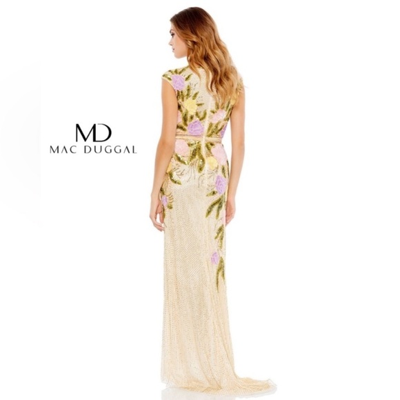 Mac Duggal Floral Beaded Sequin Embellished Front Slit Gown Dress 5420 - Picture 3 of 17